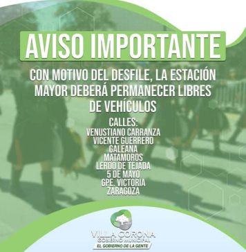 Aviso vial por desfile del 18 de marzo en Villa Corona